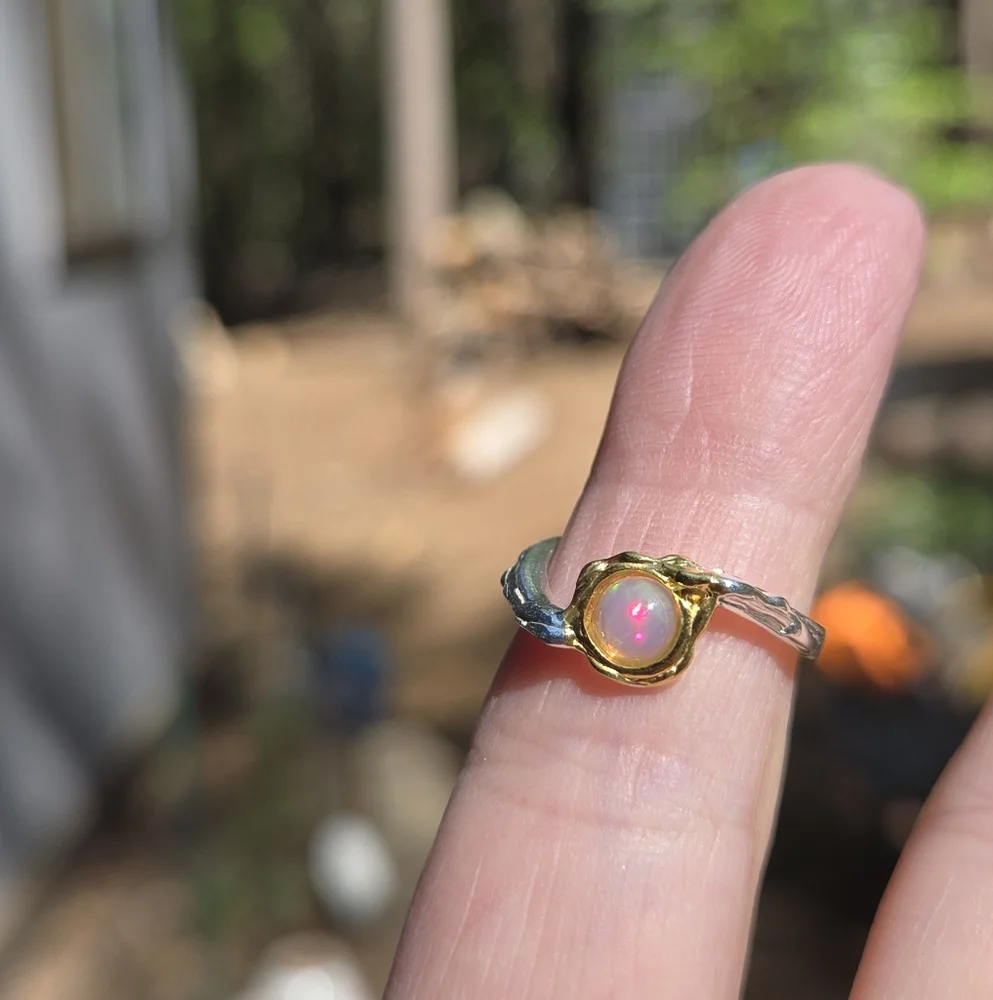 Opal Natural Sterling Silver & Gold Ring Sz5 - Picture 4 of 9